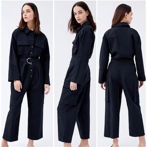 Urban Outfitters UO Belted Cargo Coverall Jumpsuit M Medium Black Long Sleeve
